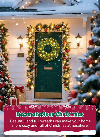 Brightown 24 Inch Pre-Lit Christmas Wreaths for Front Door, 50LED