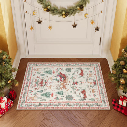 Lahome Christmas 8x10 Living Room Area Rug, Soft Christmas Tree Large Washable Rug for Bedroom, Non Slip Low Pile Indoor Floor Carpet for Home Office Xmas Holiday Decor, Beige
