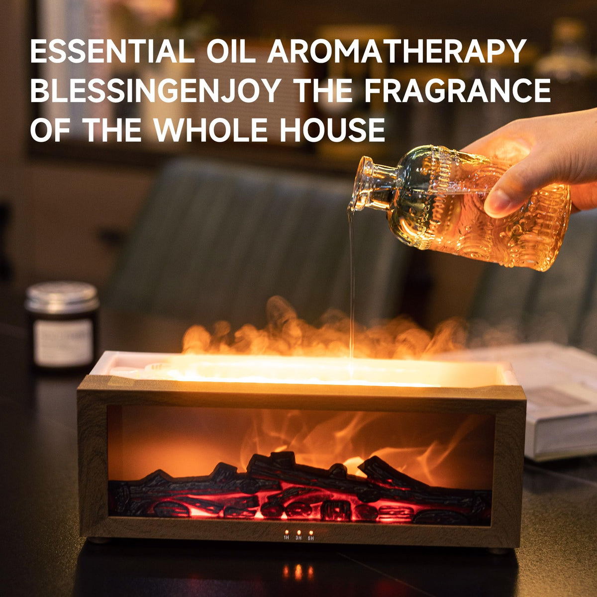 TMEHM Essential Oil Diffuser Humidifier with Fireplace Flame Effect