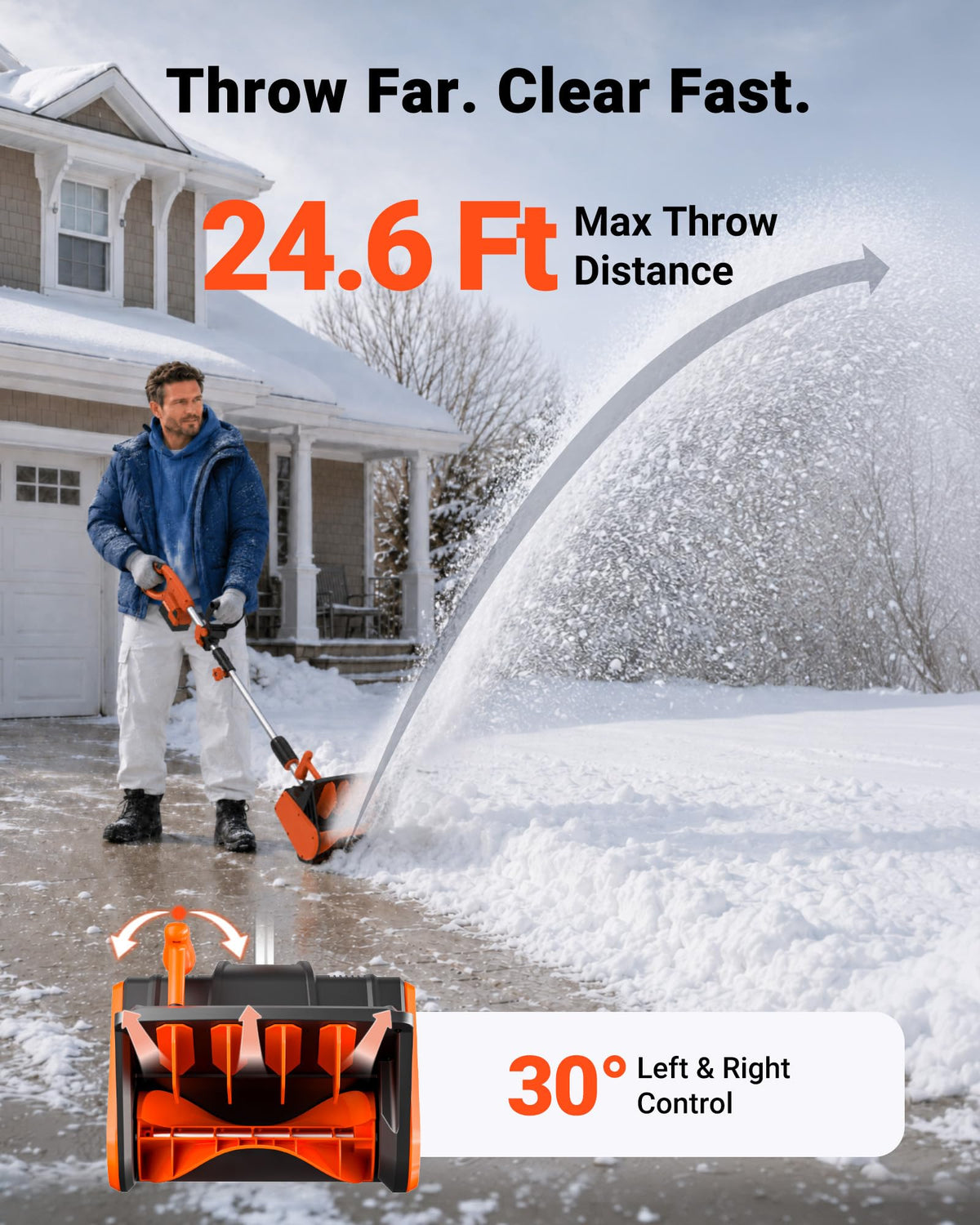 VOLTASK Cordless Snow Shovel, 24V | 13-Inch | 4-Ah Cordless Snow Blower, Battery Snow Blower with Directional Plate & Adjustable Front Handle (4-Ah Battery & Quick Charger Included)