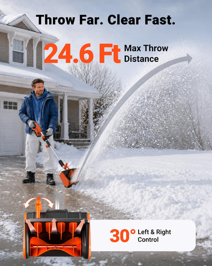 VOLTASK Cordless Snow Shovel, 24V | 13-Inch | 4-Ah Cordless Snow Blower, Battery Snow Blower with Directional Plate & Adjustable Front Handle (4-Ah Battery & Quick Charger Included)