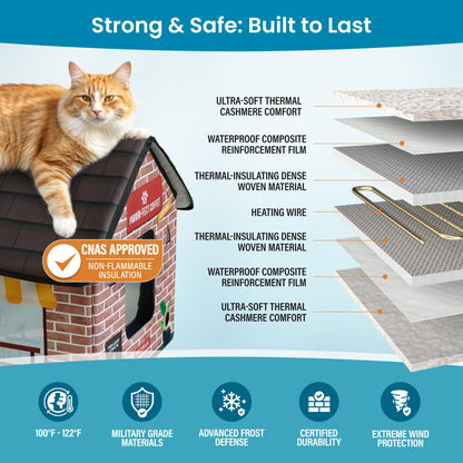 Heated Cat House for Winter, Insulated with Heating Pad & 2 Doors