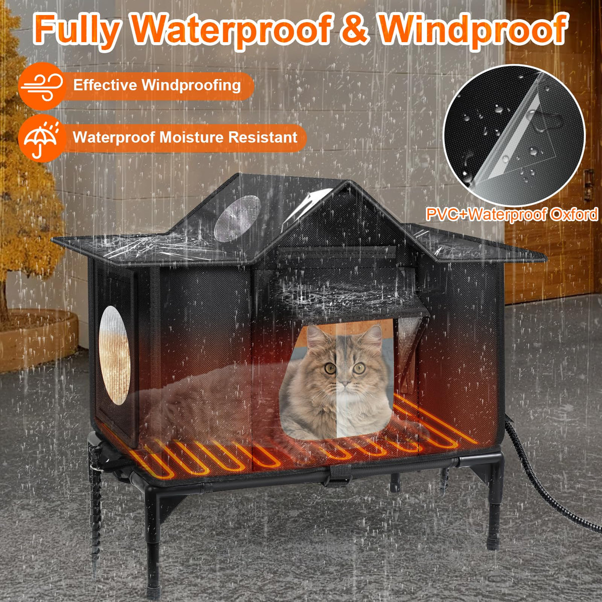 Outdoor Cat House Weatherproof, Heated Cat House, Insulated Cat House(M)