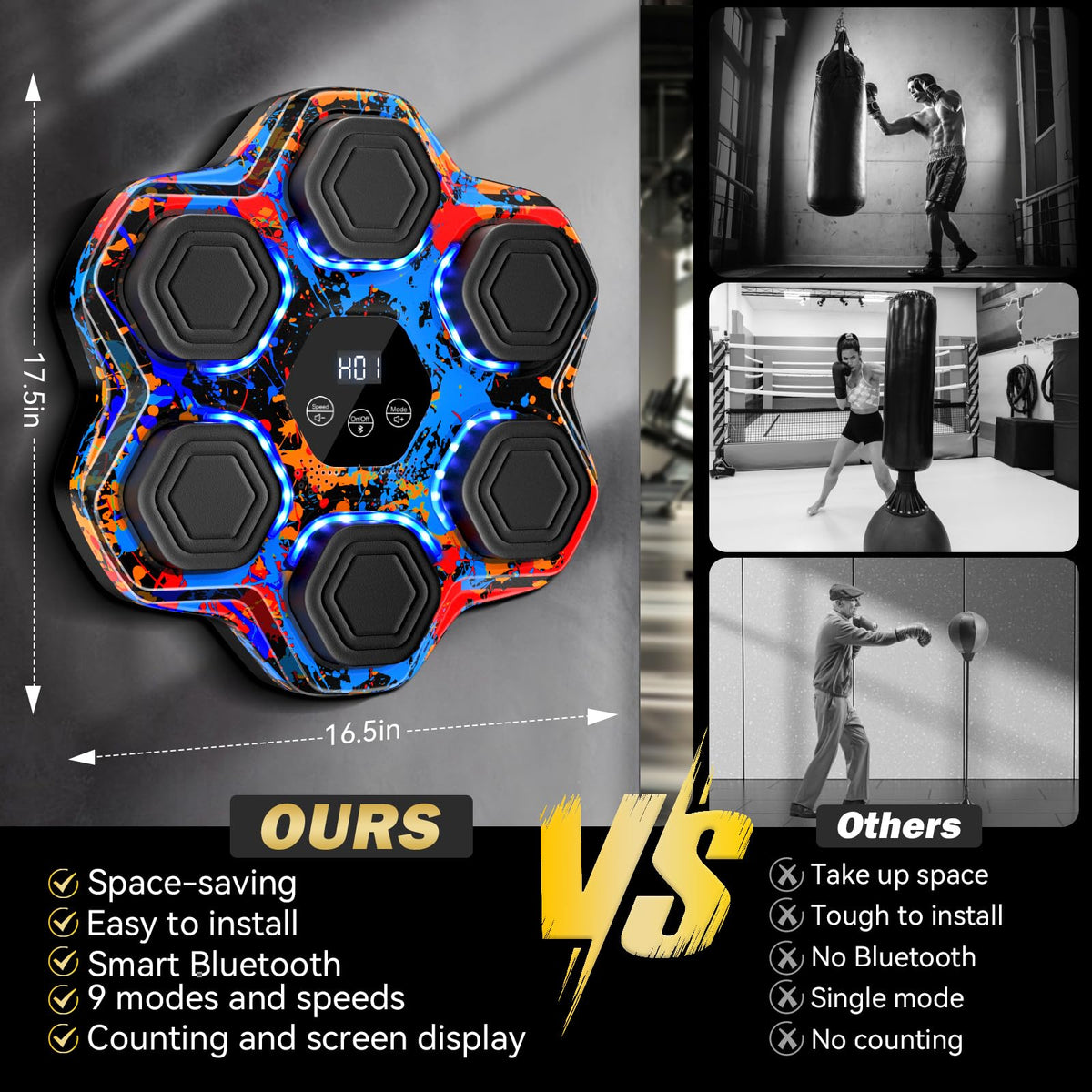 TGLLM Music Boxing Machine, Interactive Punching Trainer with Boxing Gloves, Large Size Wall Mounted Electronic Boxing Target for Adult Kids, 9 Modes & 9 Speeds