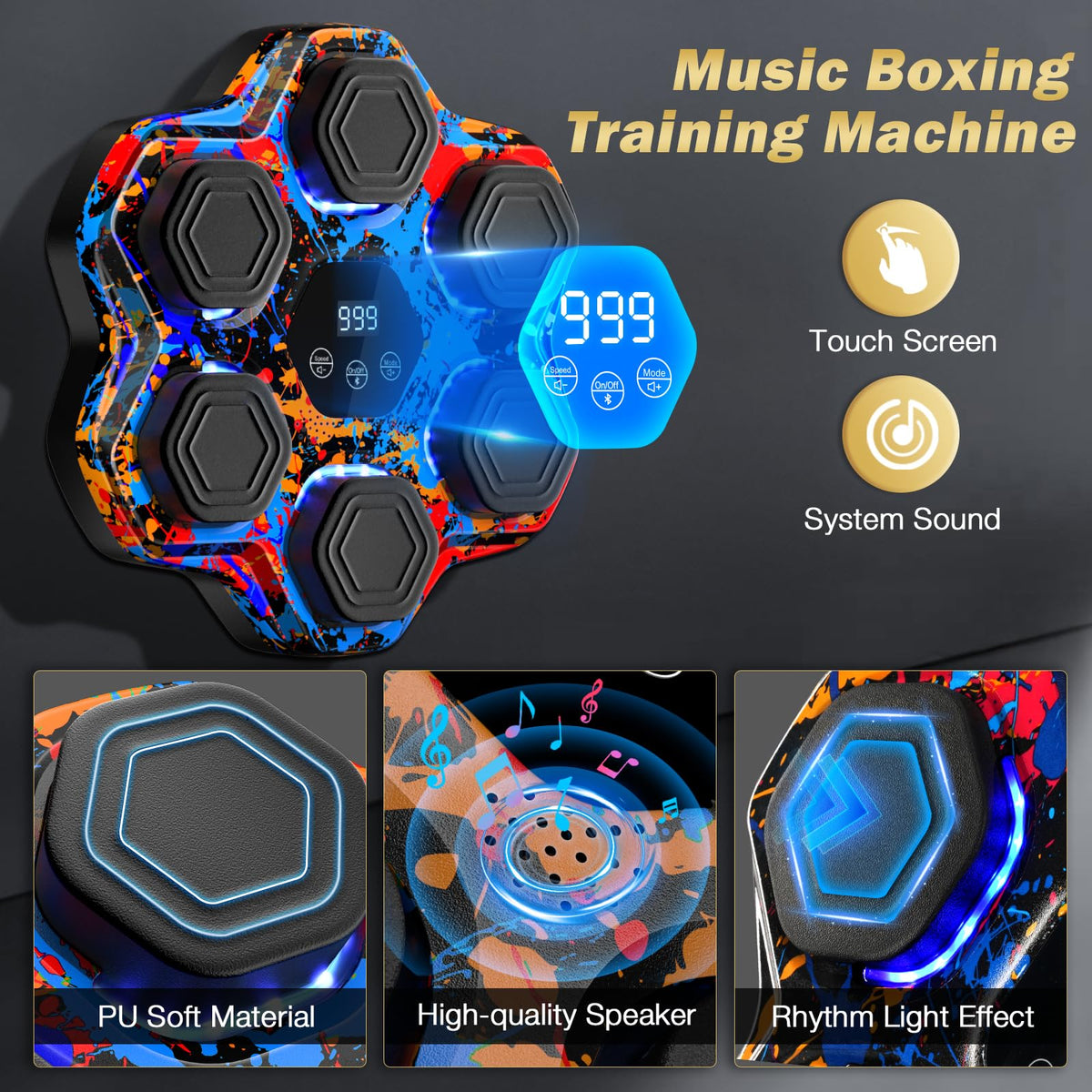TGLLM Music Boxing Machine, Interactive Punching Trainer with Boxing Gloves, Large Size Wall Mounted Electronic Boxing Target for Adult Kids, 9 Modes & 9 Speeds