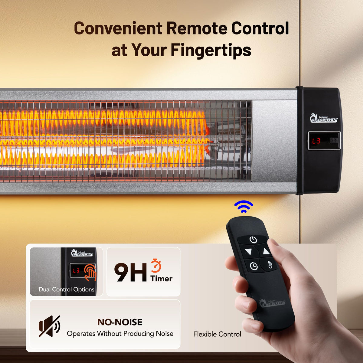 DR. INFRARED HEATER Portable Infrared Indoor and Outdoor Space Heater for Patio, Garage, Commercial & Residential With Remote Control, With Thermostat, Black