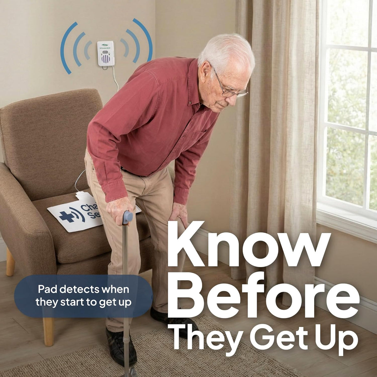 Chair Alarm for Elderly, Fall Prevention Seat Sensor Pad with Caregiver Alert