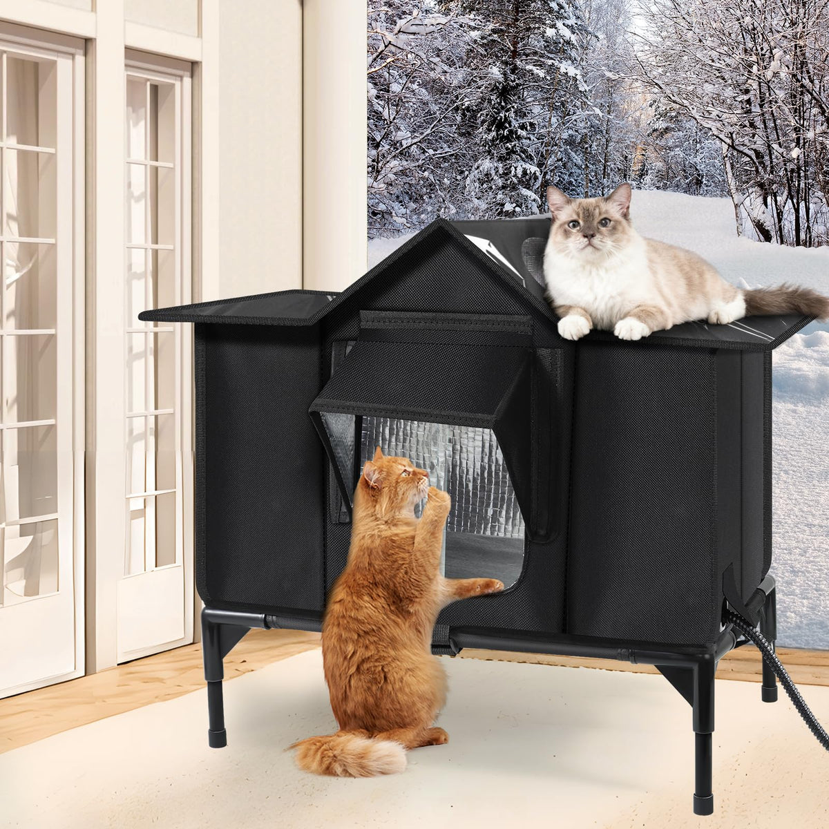 Outdoor Cat House Weatherproof, Heated Cat House, Insulated Cat House(M)