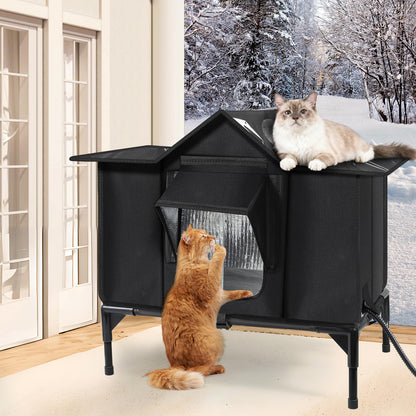 Heated Cat House Outdoor, Weatherproof Insulated Cat Shelter (M)