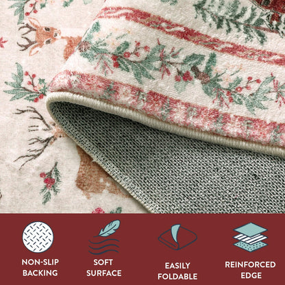 Lahome Christmas 8x10 Living Room Area Rug, Soft Christmas Tree Large Washable Rug for Bedroom, Non Slip Low Pile Indoor Floor Carpet for Home Office Xmas Holiday Decor, Beige