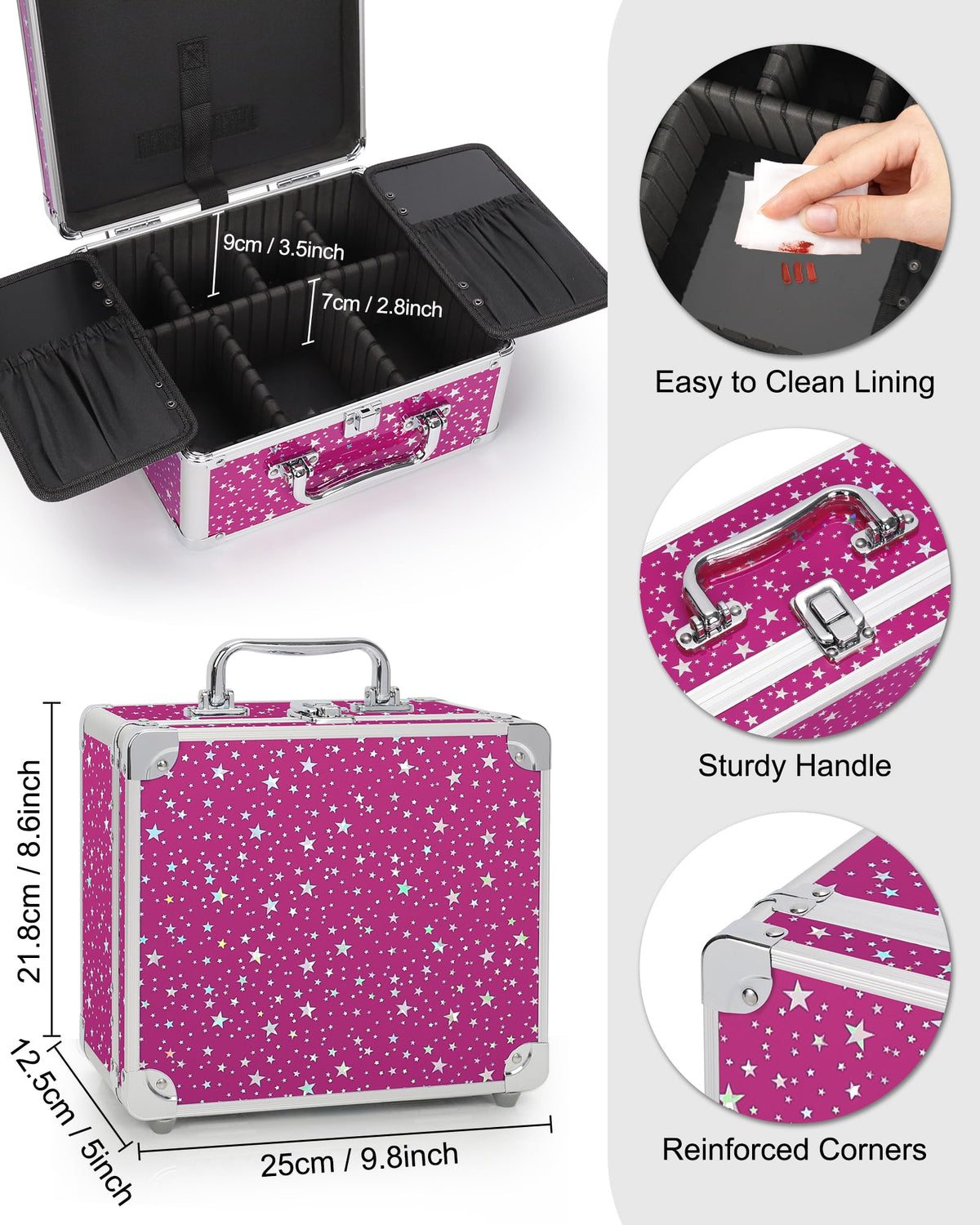 Relavel Makeup Bag with LED Mirror, Makeup Box Travel Train Case with Rechargeable Lighted Mirror & Adjustable Dividers, Cosmetic Brush Organizer Storage for Makeup Artists Gifts for Women and Girls