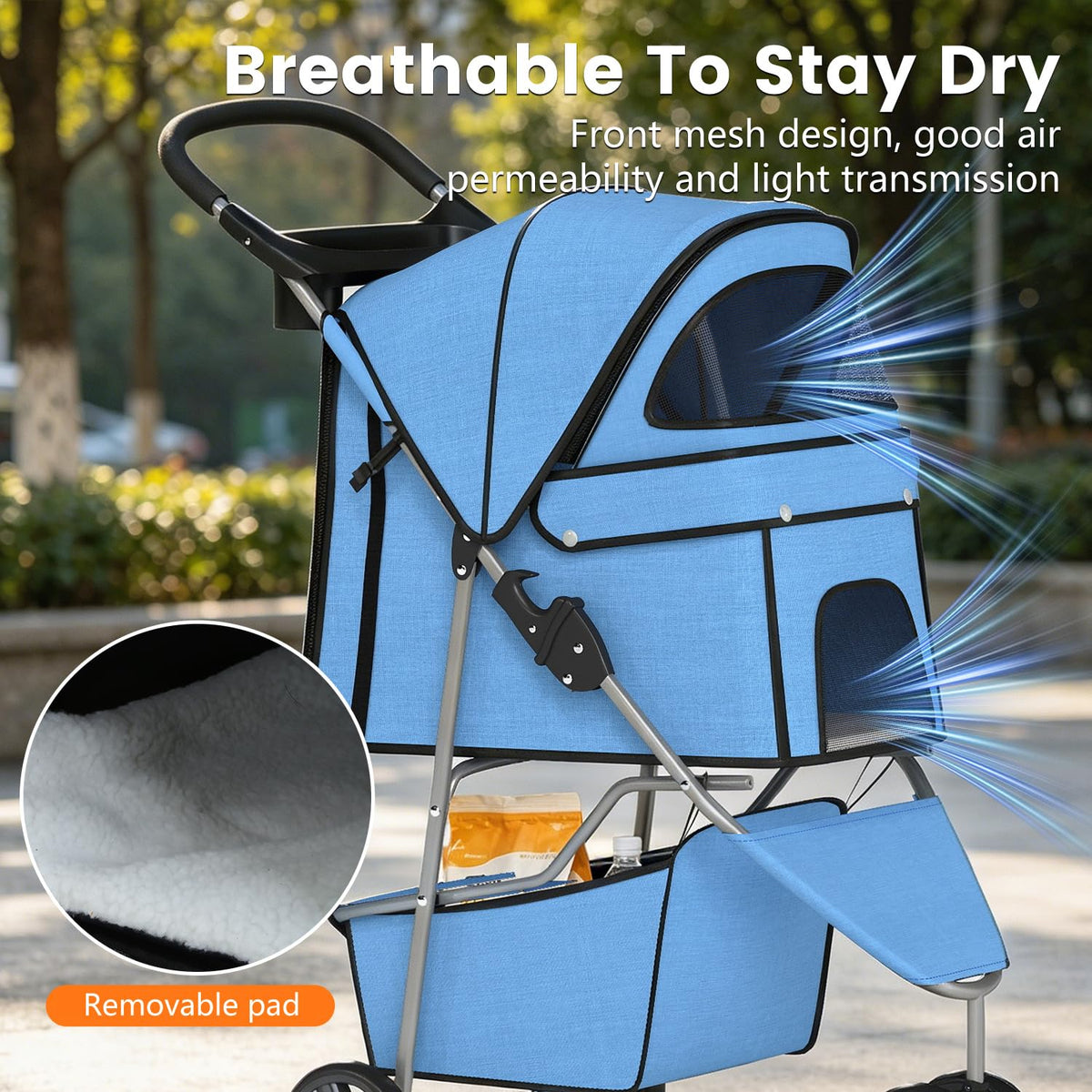 BestPet | 3-Wheel Pet Stroller | Dog and Cat Stroller | Breathable Mesh | Lightweight Travel Carrier | Waterproof & Foldable Design | Storage Basket | Black | for Daily Walks & Outdoor Use