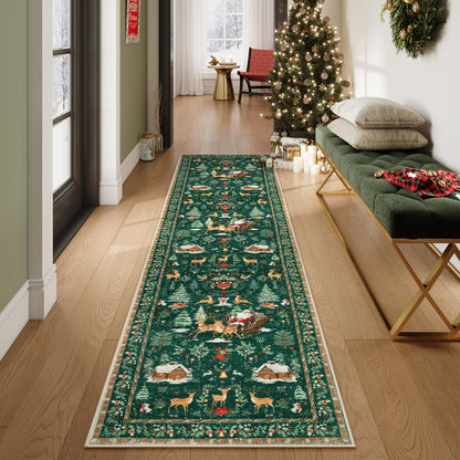 Lahome Christmas 8x10 Living Room Area Rug, Soft Christmas Tree Large Washable Rug for Bedroom, Non Slip Low Pile Indoor Floor Carpet for Home Office Xmas Holiday Decor, Beige