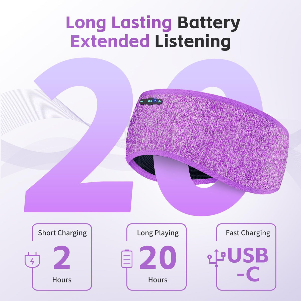 Sleep Headphones Bluetooth 6.0 Headband for Side Sleeper (Black)
