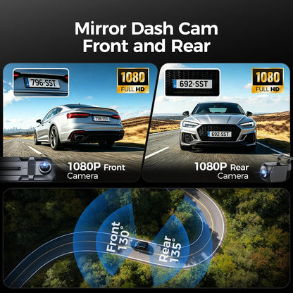 Mirror Dash Cam,10" 1080P Touch Screen Front & Rear View Mirror Camera