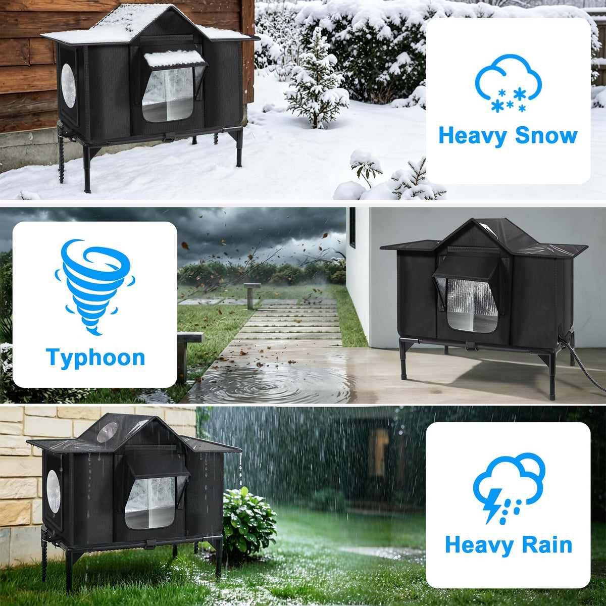 Heated Cat House Outdoor, Weatherproof Insulated Cat Shelter (M)
