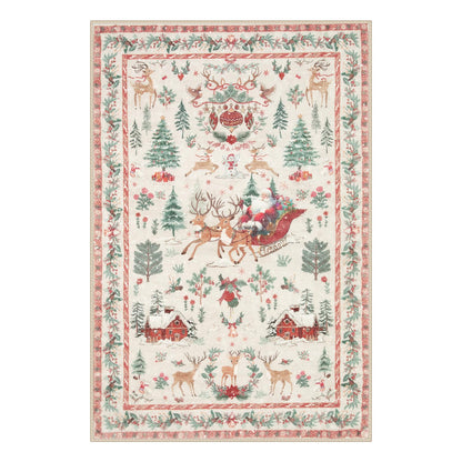 Lahome Christmas 8x10 Living Room Area Rug, Soft Christmas Tree Large Washable Rug for Bedroom, Non Slip Low Pile Indoor Floor Carpet for Home Office Xmas Holiday Decor, Beige