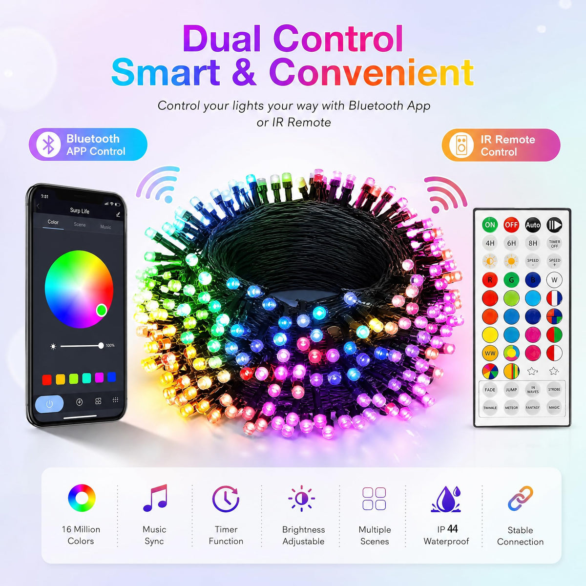 Multicolor Christmas String Lights 164ft, 2000 LED, 8 Modes, Waterproof
