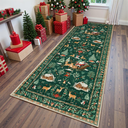 Lahome Christmas 8x10 Living Room Area Rug, Soft Christmas Tree Large Washable Rug for Bedroom, Non Slip Low Pile Indoor Floor Carpet for Home Office Xmas Holiday Decor, Beige
