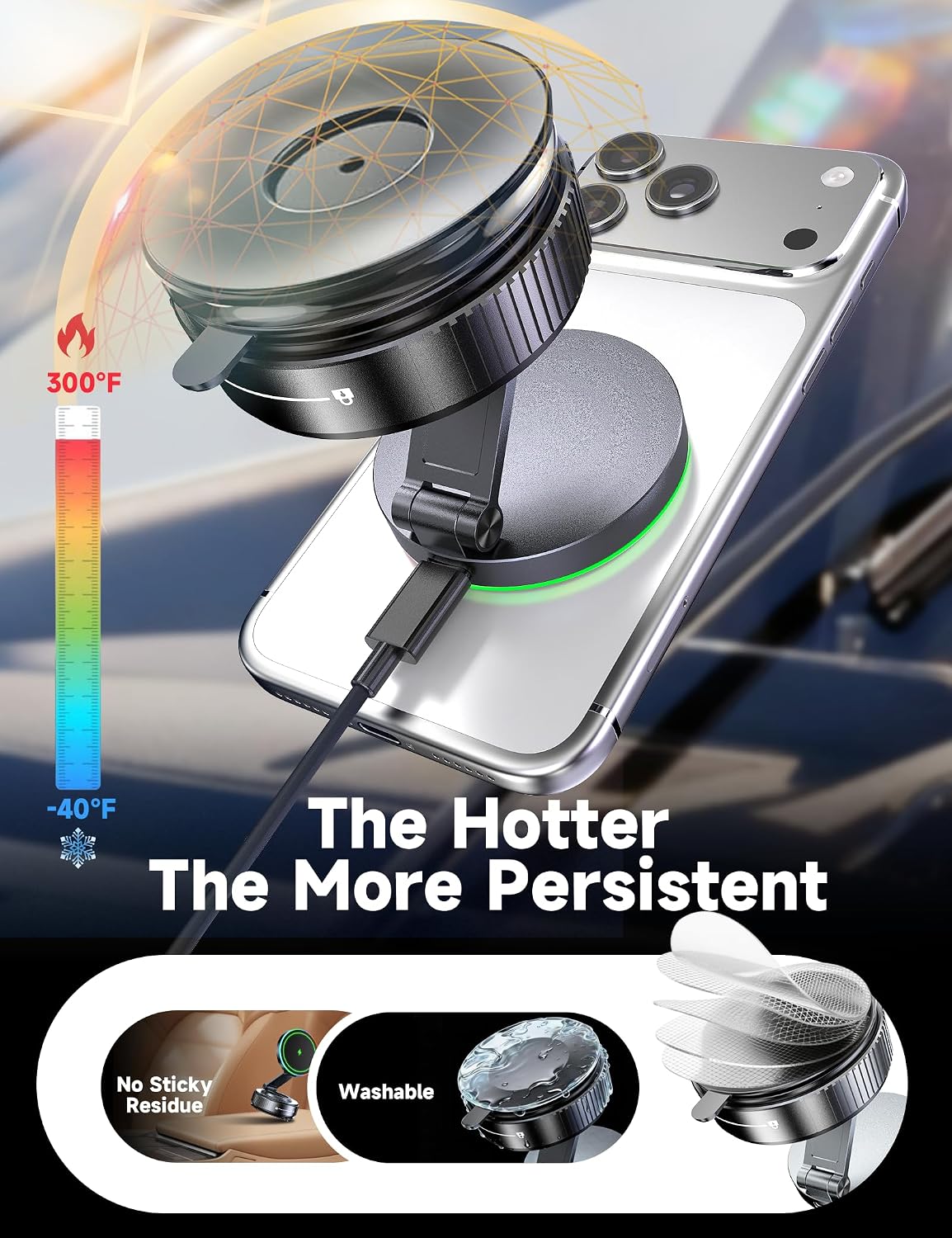 15W Magsafe Car Mount Charger, Faster Charging Wireless Car Charger