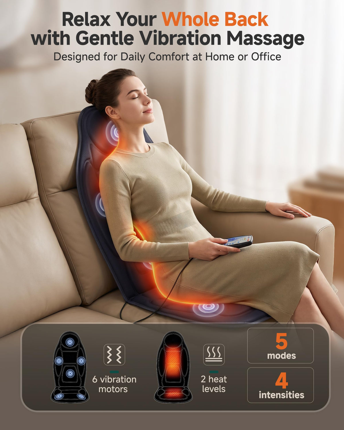 Snailax Back Massager with Heat, Vibration Massage Chair Pad, Seat Cushion