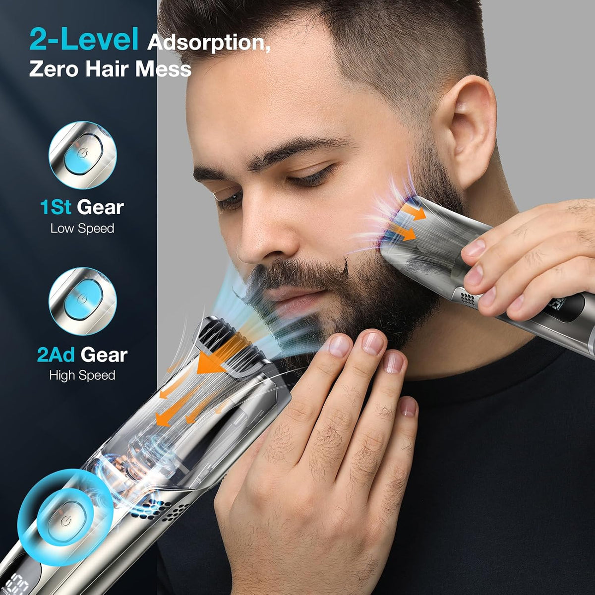 Vacuum Beard Trimmer for Men, Adjustable Precision Trimming Length 1-20mm