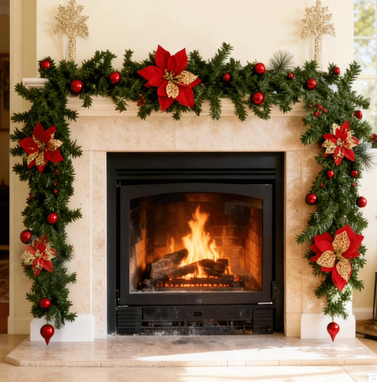 Christmas Garland with Lights 9ft, Prelit for Mantle, Stairs & Door