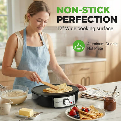 Electric Crepe Maker 12 in, Nonstick Griddle with Spatula & Spreader