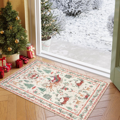 Lahome Christmas 8x10 Living Room Area Rug, Soft Christmas Tree Large Washable Rug for Bedroom, Non Slip Low Pile Indoor Floor Carpet for Home Office Xmas Holiday Decor, Beige