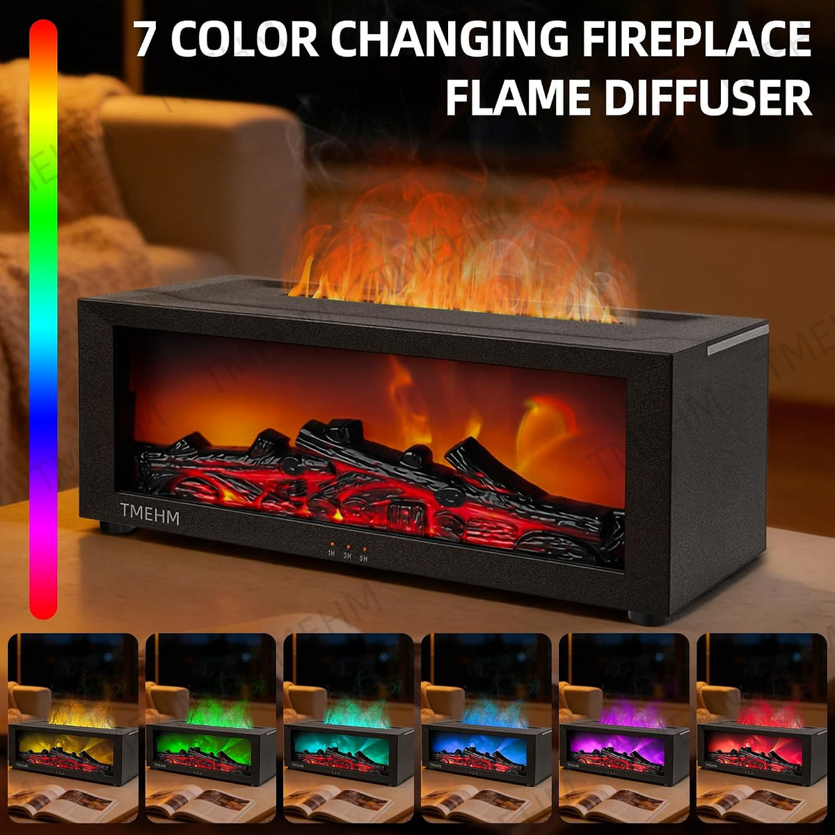 TMEHM Essential Oil Diffuser Humidifier with Fireplace Flame Effect