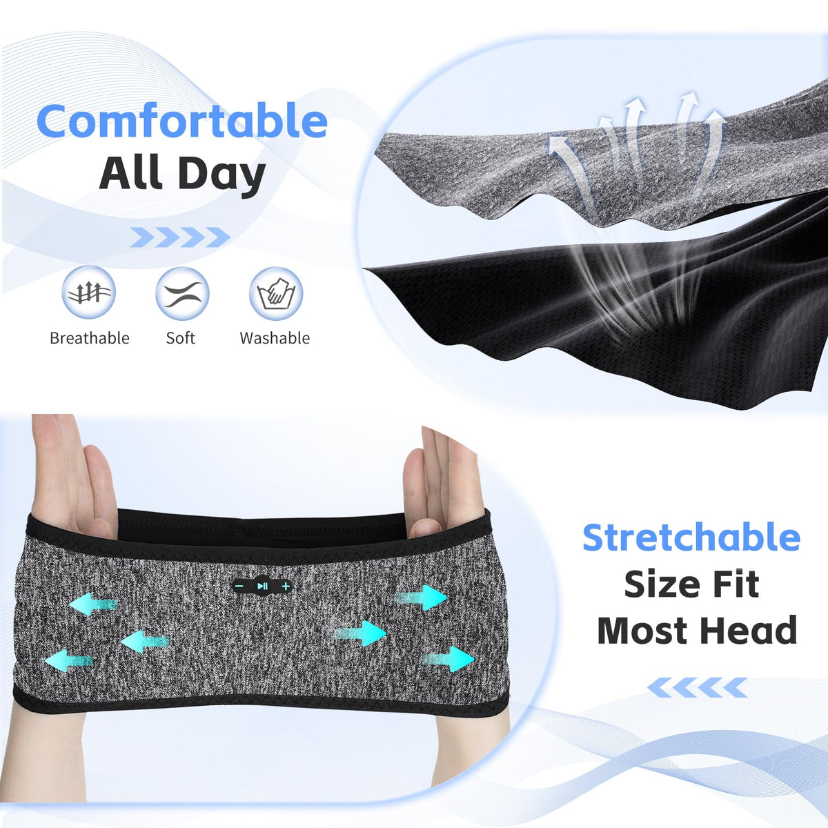 Sleep Headphones Bluetooth 6.0 Headband for Side Sleeper (Black)