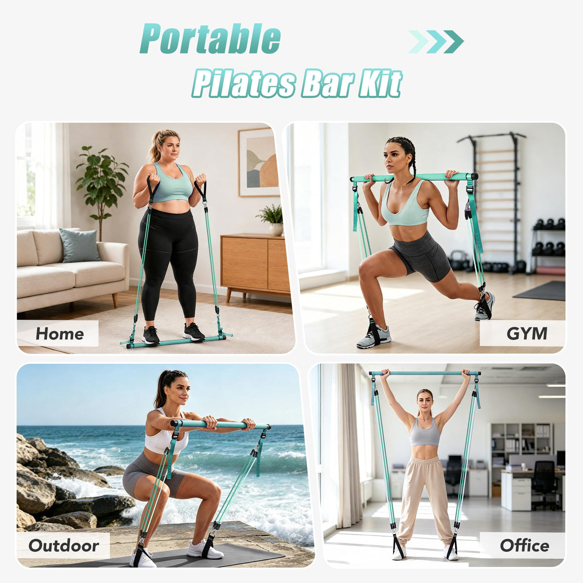 Upgraded Pilates Bar Kit with Resistance Bands Natural Latex for Women & Men, Heavy-Duty Stainless Steel Multifunctional Yoga Pilates Stick for Home Gym Exercise Fitness Equipment Full-Body Workouts