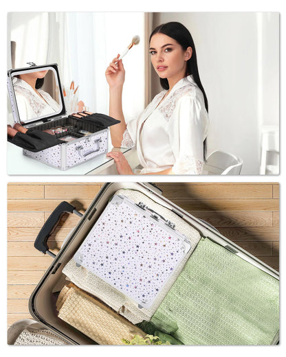 Makeup Train Case with LED Mirror, Rechargeable Travel Makeup Bag