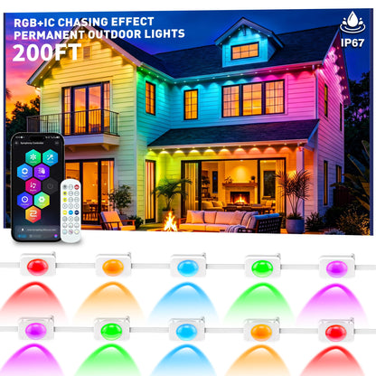 Permanent Outdoor Lights 150ft, Smart RGBIC Eave Lights, IP67 Waterproof