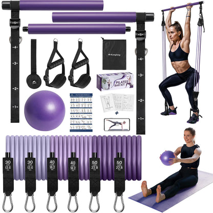 Upgraded Pilates Bar Kit with Resistance Bands Natural Latex for Women & Men, Heavy-Duty Stainless Steel Multifunctional Yoga Pilates Stick for Home Gym Exercise Fitness Equipment Full-Body Workouts