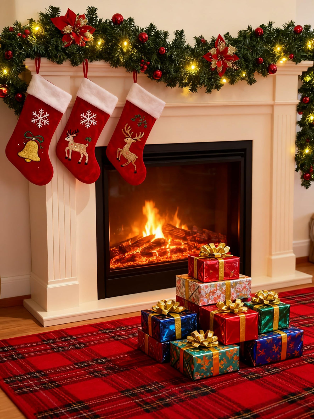 Christmas Garland with Lights 9ft, Prelit for Mantle, Stairs & Door