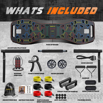 Upgraded Push Up Board,36 in 1 Home Gym Equipment with Ab Roller Wheel & Resistance Bands, Portable Foldable Workout Board for Full Body Strength Training Men Women,Gift for Boyfriend