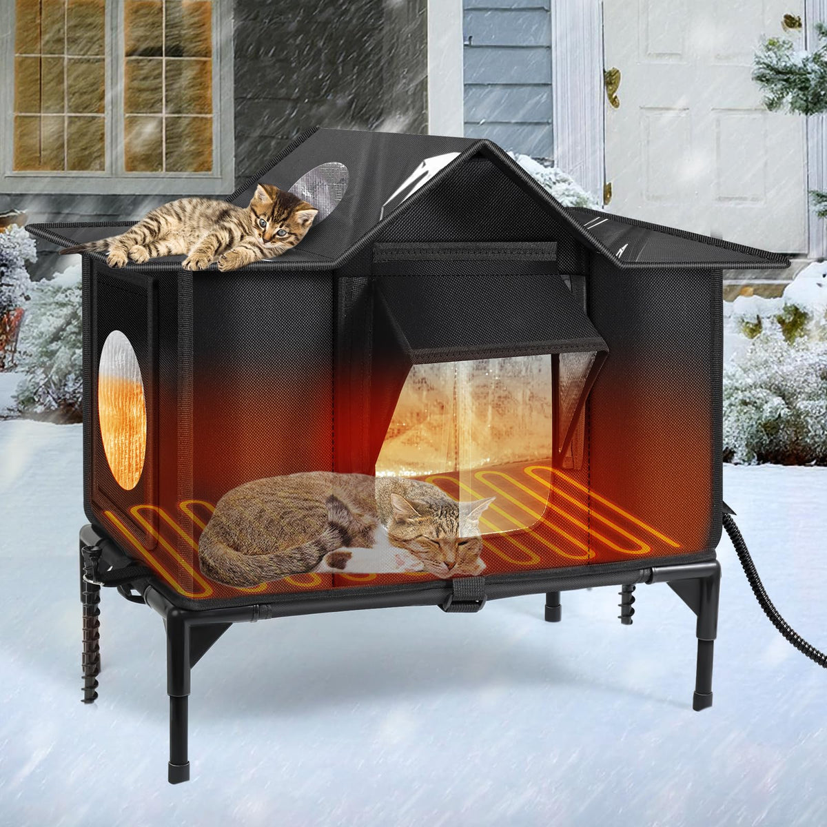 Outdoor Cat House Weatherproof, Heated Cat House, Insulated Cat House(M)