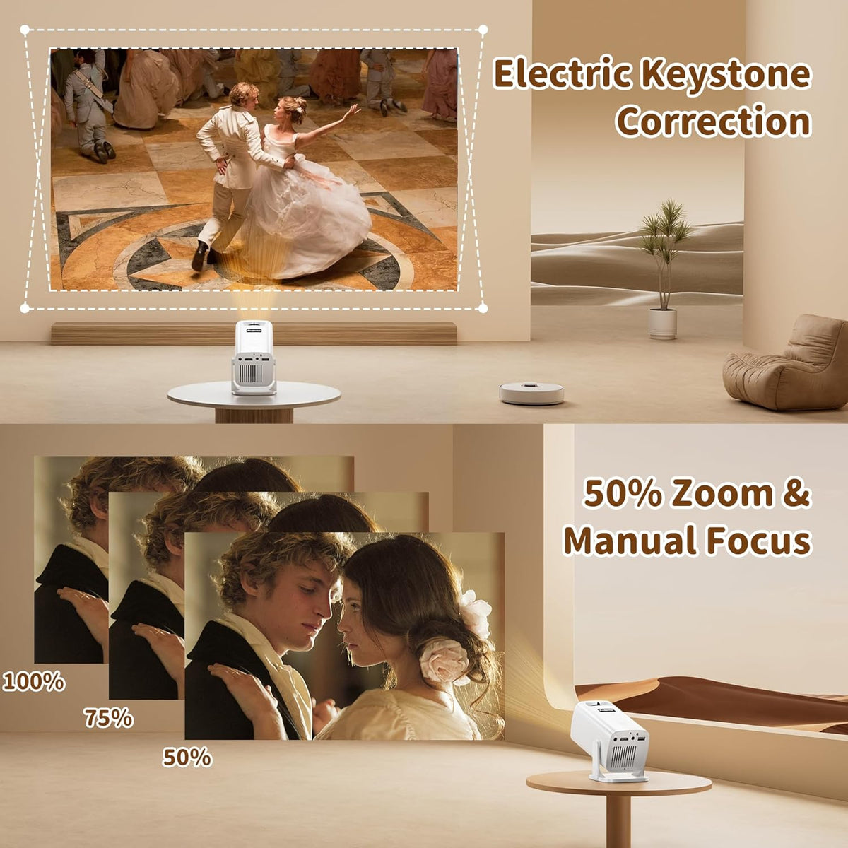 Mini Projector 4K Supported, Portable Short Throw Projector