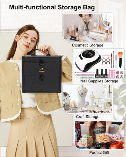 Makeup Train Case with LED Mirror, Rechargeable Travel Makeup Bag