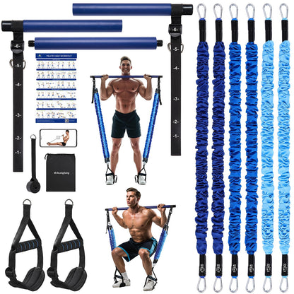 Upgraded Pilates Bar Kit with Resistance Bands Natural Latex for Women & Men, Heavy-Duty Stainless Steel Multifunctional Yoga Pilates Stick for Home Gym Exercise Fitness Equipment Full-Body Workouts