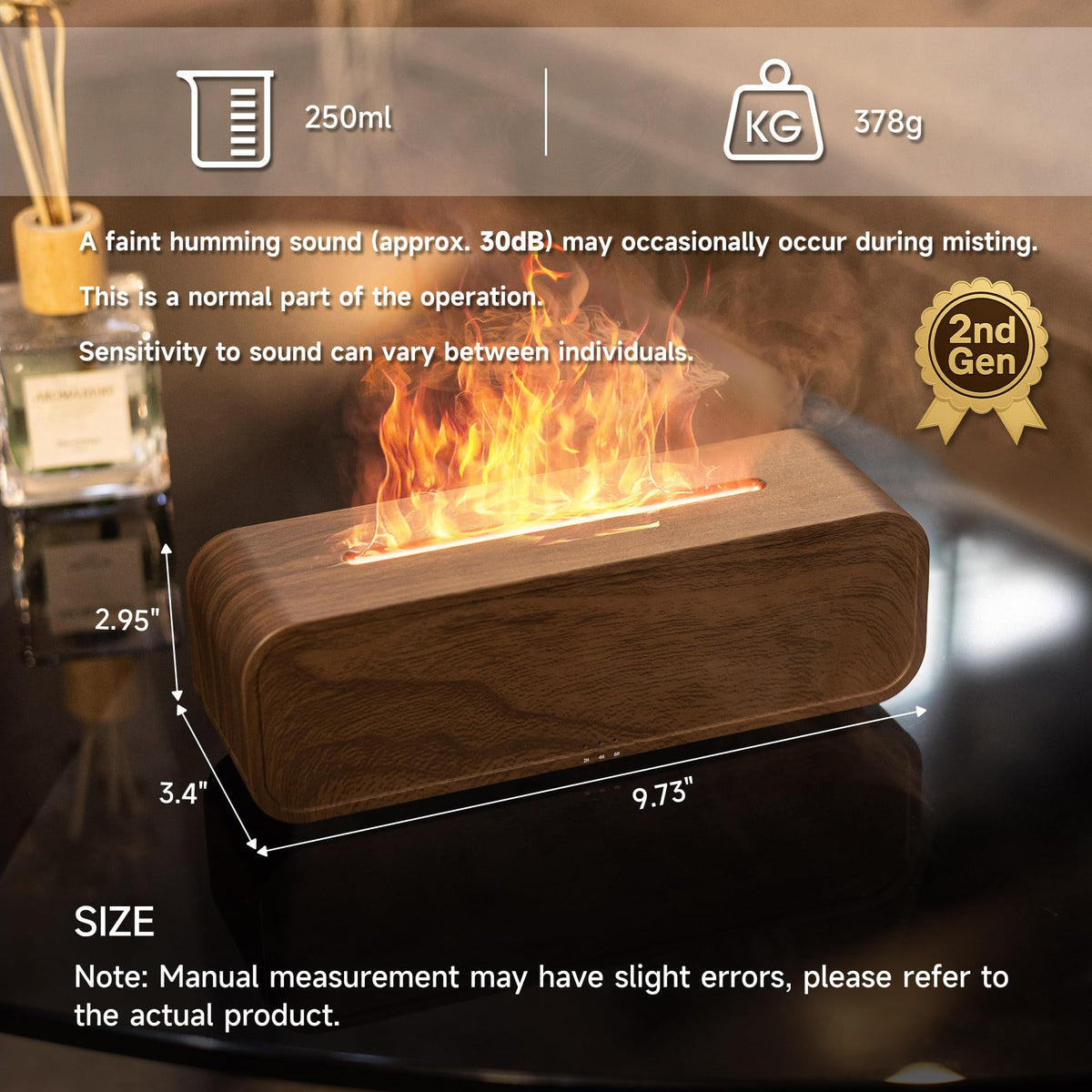 Flame Diffuser Humidifier, Essential Oil Diffuser with Fireplace Effect