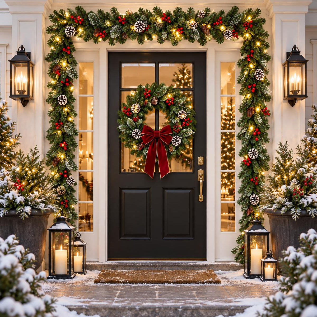 Christmas Garland with Lights 9ft, Prelit for Mantle, Stairs & Door