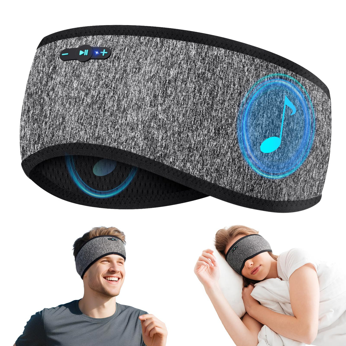 Sleep Headphones Bluetooth 6.0 Headband for Side Sleeper (Black)