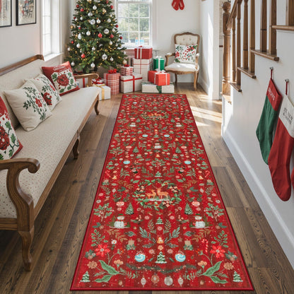 Lahome Christmas 8x10 Living Room Area Rug, Soft Christmas Tree Large Washable Rug for Bedroom, Non Slip Low Pile Indoor Floor Carpet for Home Office Xmas Holiday Decor, Beige