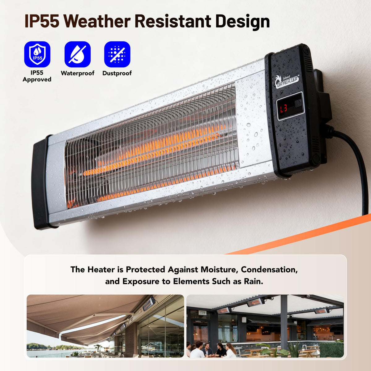 DR. INFRARED HEATER Portable Infrared Indoor and Outdoor Space Heater for Patio, Garage, Commercial & Residential With Remote Control, With Thermostat, Black