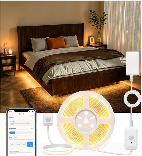 Motion Sensor Under Bed Light, Dual Sensor LED Strip 19.6ft, App Control