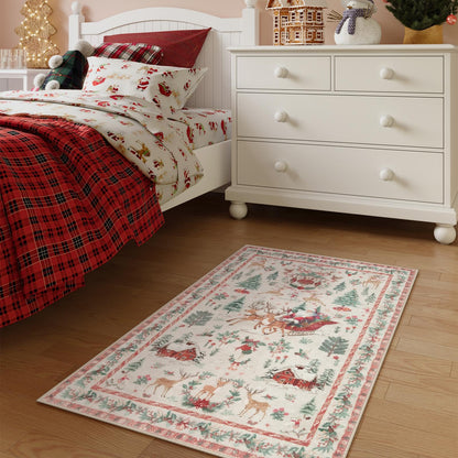 Lahome Christmas 8x10 Living Room Area Rug, Soft Christmas Tree Large Washable Rug for Bedroom, Non Slip Low Pile Indoor Floor Carpet for Home Office Xmas Holiday Decor, Beige