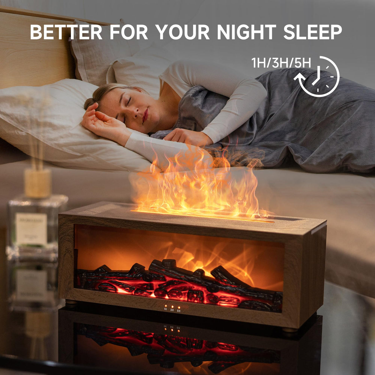 TMEHM Essential Oil Diffuser Humidifier with Fireplace Flame Effect