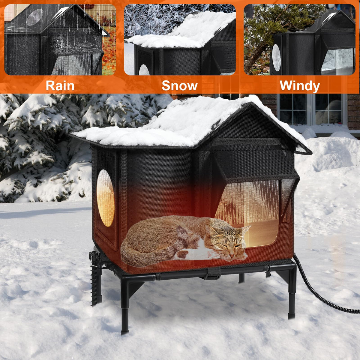 Outdoor Cat House Weatherproof, Heated Cat House, Insulated Cat House(M)
